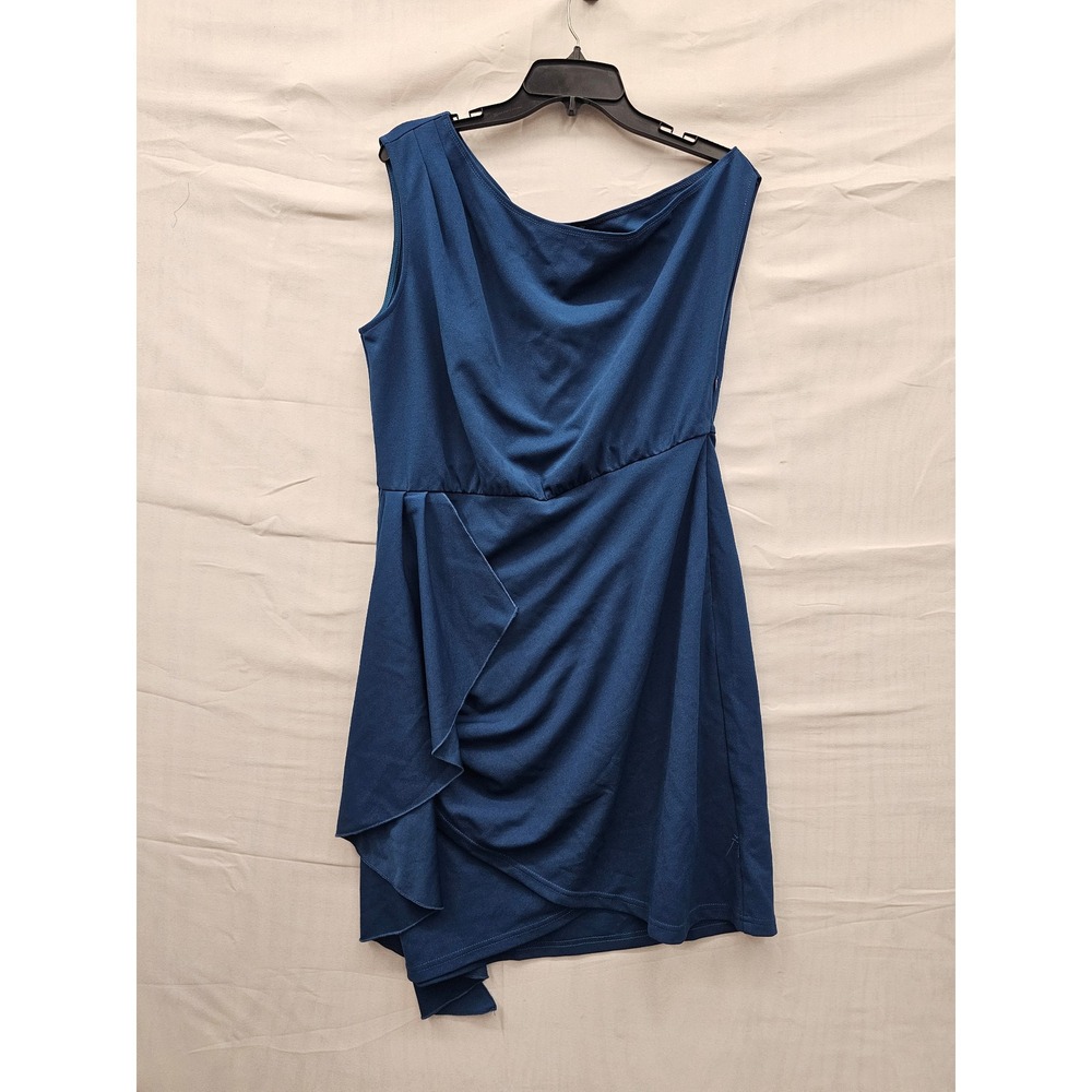 Grace Karin Womens One Shoulder Ruffle Dress Blue Polyester Blend Casual Size L